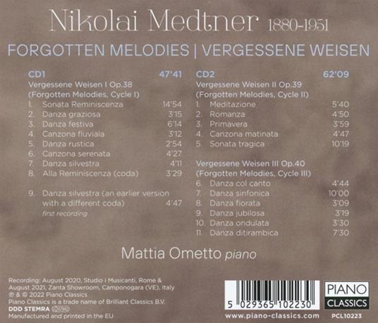 Forgotten Melodies - Vergessene Weisen - CD Audio di Nikolaj Medtner,Mattia Ometto - 2
