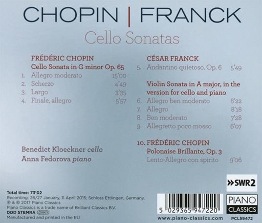 Sonate per Violoncello - CD Audio di Frederic Chopin,César Franck - 2