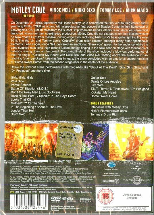 Motley Crue. The End. Live In Los Angeles (DVD) - DVD di Mötley Crüe - 2
