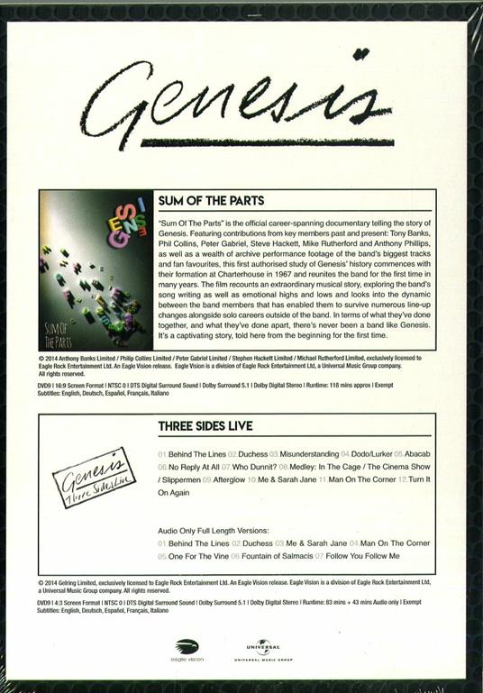 Sum of the Parts - Three Sides Live (2 DVD) - DVD di Genesis - 2