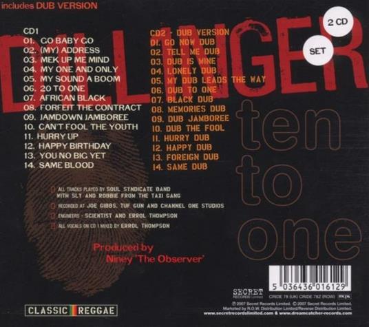 Ten to One - CD Audio di Dillinger - 2