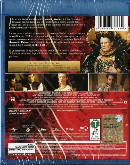 Shakespeare in Love (Blu-ray) di John Madden - Blu-ray - 2