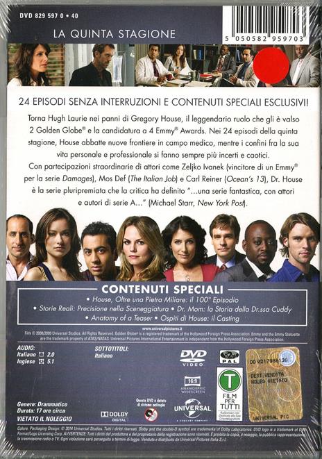 Dr. House. Medical Division. Stagione 5 (6 DVD) di Greg Yaitanes,Deran Sarafian,David Straiton - DVD - 2