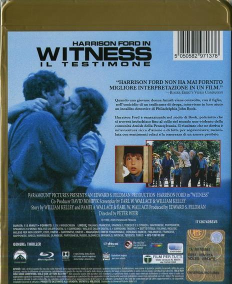Witness. Il testimone (Blu-ray) di Peter Weir - Blu-ray - 2