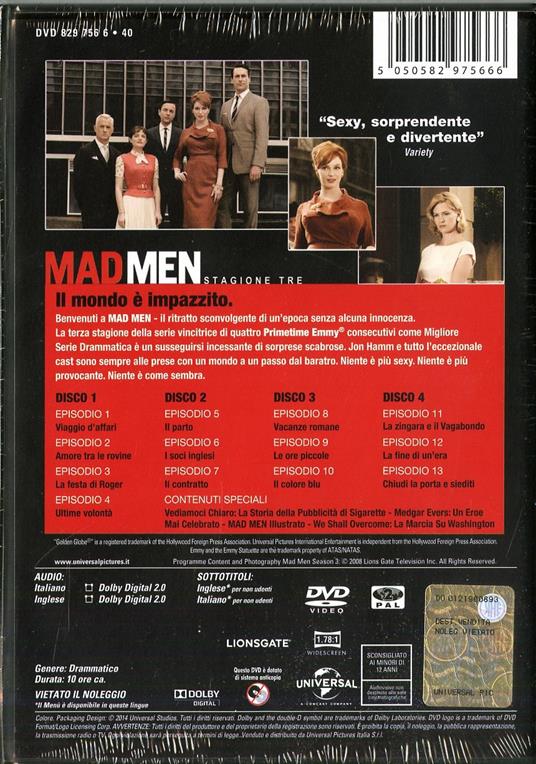Mad Men. Stagione 3 (4 DVD) di Phil Abraham,Jennifer Getzinger,Michael Uppendahl - DVD - 2