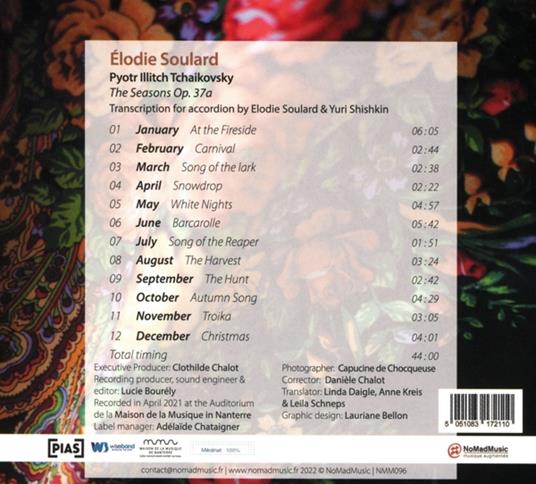 Elodie Soulard - Tchaikovsky The Seasons Arr. For Ac - CD Audio - 2