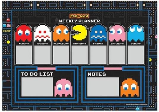 Pac-Man Agenda settimanale A4 con adesivi – Planner da scrivania – lista da fare – Blocco note – Cancelleria per ufficio – Prodotto ufficiale per il gioco