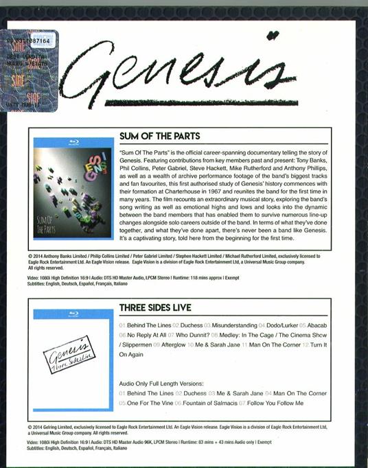 Sum of the Parts - Three Sides Live (2 Blu-ray) - Blu-ray di Genesis - 2