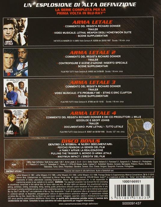 Cofanetto Arma Letale 1-4 Collection (5 Blu-ray) di Richard Donner - 2