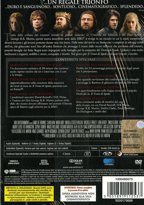 Il trono di spade. Game of Thrones. Stagione 1. Serie TV ita (5 DVD) di Timothy Van Patten,Brian Kirk,Daniel Minahan - DVD - 2