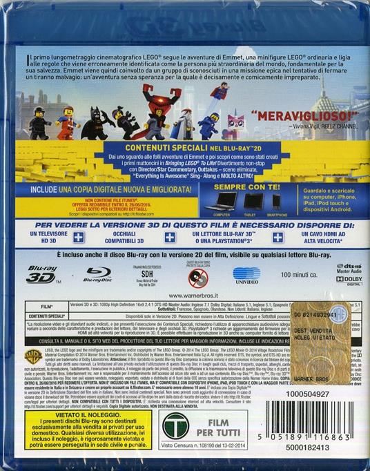 The Lego Movie 3D (Blu-ray + Blu-ray 3D) di Phil Lord,Chris McKay,Christopher Miller - 2