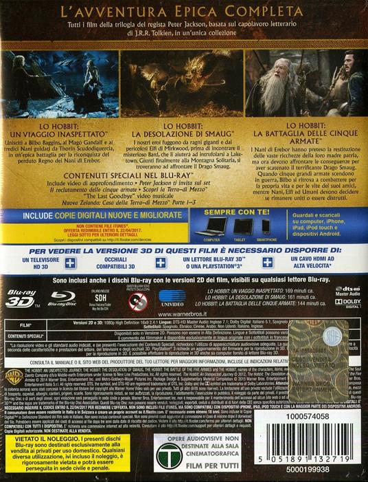 Lo Hobbit. The Motion Picture Trilogy (6 Blu-ray + 6 Blu-ray 3D) di Peter Jackson - 2