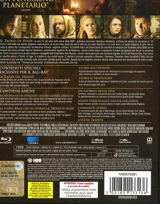 Il trono di spade. Stagione 5 (Serie TV ita) (4 Blu-ray) di Alex Graves,Daniel Minahan,Alik Sakharov - Blu-ray - 3