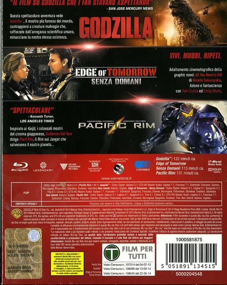 Godzilla + Edge of Tomorrow + Pacific Rim (3 Blu-ray) di Doug Liman,Gareth Edwards,Guillermo Del Toro - 2