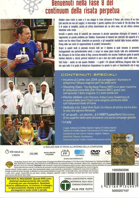 The Big Bang Theory. Stagione 8 (3 DVD) di Mark Cendrowski,Peter Chakos,Anthony Joseph Rich - DVD - 2
