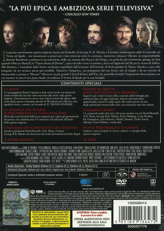 Il trono di spade. Game of Thrones. Stagione 4. Serie TV ita (5 DVD) di Alex Graves,Daniel Minahan,Alik Sakharov - DVD - 2