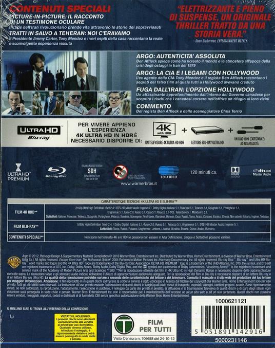 Argo (Blu-ray + Blu-ray 4K Ultra HD) di Ben Affleck - 2