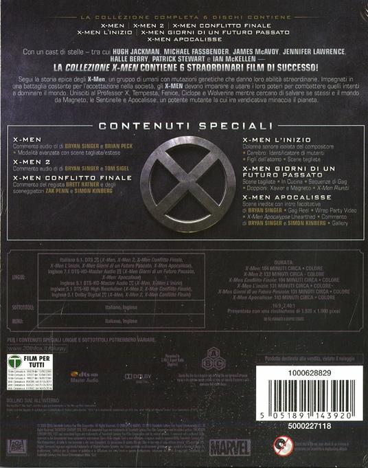 X-Men Complete Collection (6 Blu-ray) di Brett Ratner,Bryan Singer,Matthew Vaughn - 2