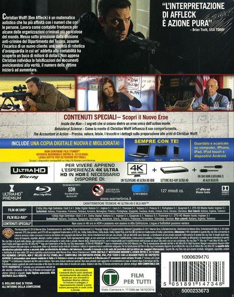 The Accountant (Blu-ray + Blu-ray 4K Ultra HD) di Gavin O'Connor - Blu-ray + Blu-ray Ultra HD 4K - 2