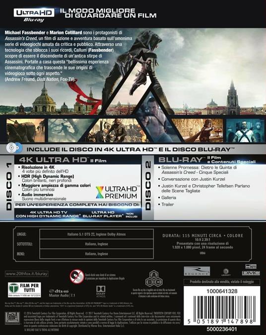 Assassin's Creed (Blu-ray + Blu-ray 4K Ultra HD) di Justin Kurzel - Blu-ray + Blu-ray Ultra HD 4K - 10