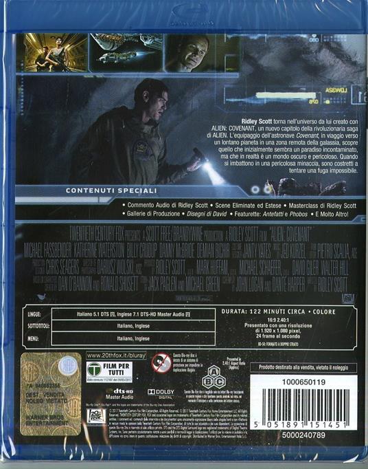 Alien: Covenant (Blu-ray) di Ridley Scott - Blu-ray - 2