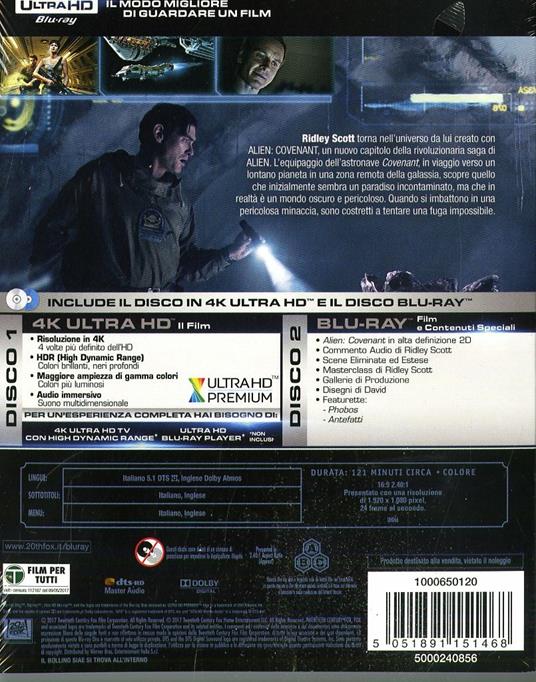 Alien: Covenant (Blu-ray + Blu-ray 4K Ultra HD) di Ridley Scott - Blu-ray + Blu-ray Ultra HD 4K - 2