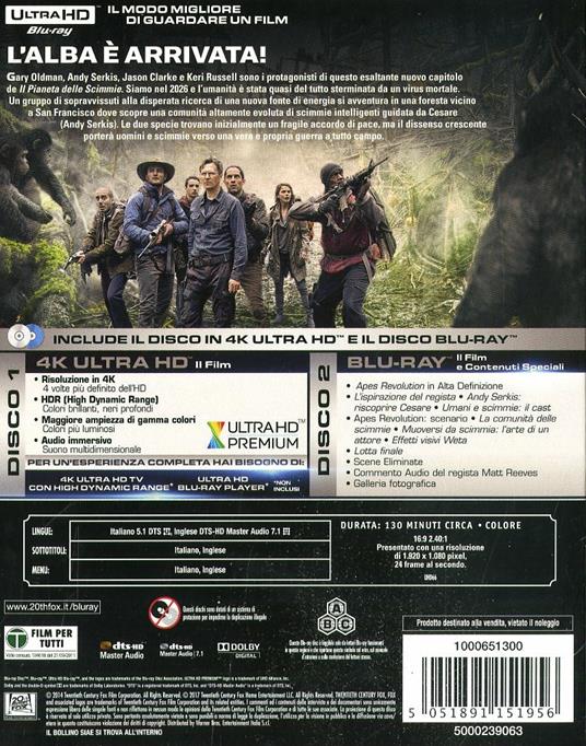 Apes Revolution. Il pianeta delle scimme (Blu-ray + Blu-ray 4K Ultra HD) di Matt Reeves - Blu-ray + Blu-ray Ultra HD 4K - 2