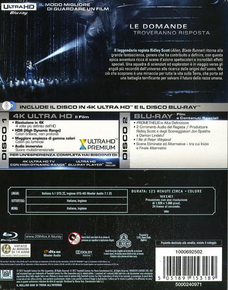 Prometheus (Blu-ray + Blu-ray 4K Ultra HD) di Ridley Scott - 2
