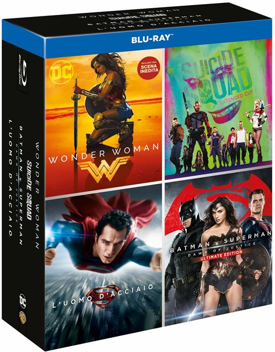 Boxset DC 4 film. Wonder Woman - Suicide Squad - L'uomo d'acciaio - Batman v Superman (4 Blu-ray) di David Ayer,Patty Jenkins,Zack Snyder