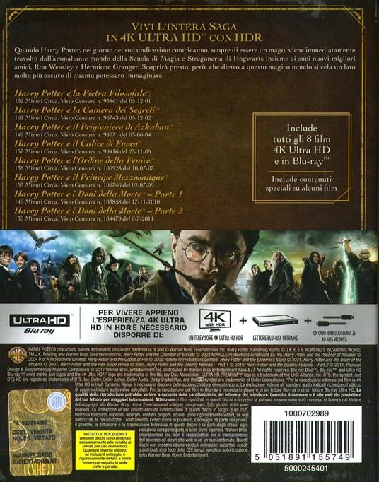 Harry Potter Collection 8 film (Blu-ray Ultra HD 4K) di Chris Columbus,Alfonso Cuaron,Mike Newell,David Yates - 2