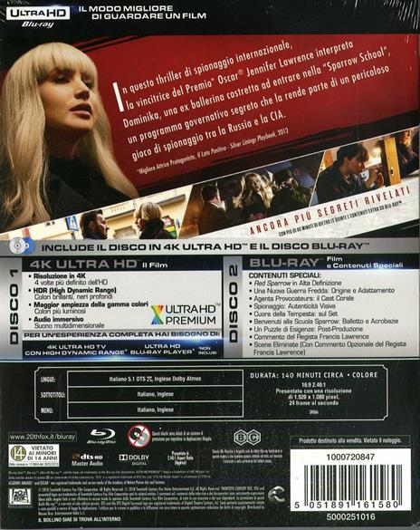 Red Sparrow (Blu-ray + Blu-ray 4K Ultra HD) di Francis Lawrence - Blu-ray + Blu-ray Ultra HD 4K - 3