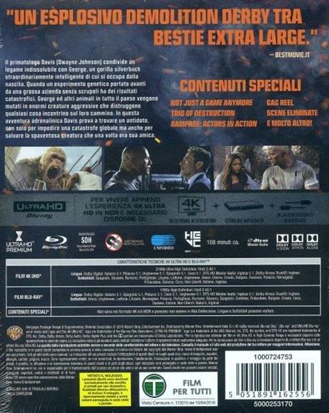 Rampage. Furia animale (Blu-ray + Blu-ray 4K Ultra HD) di Brad Peyton - Blu-ray + Blu-ray Ultra HD 4K - 3