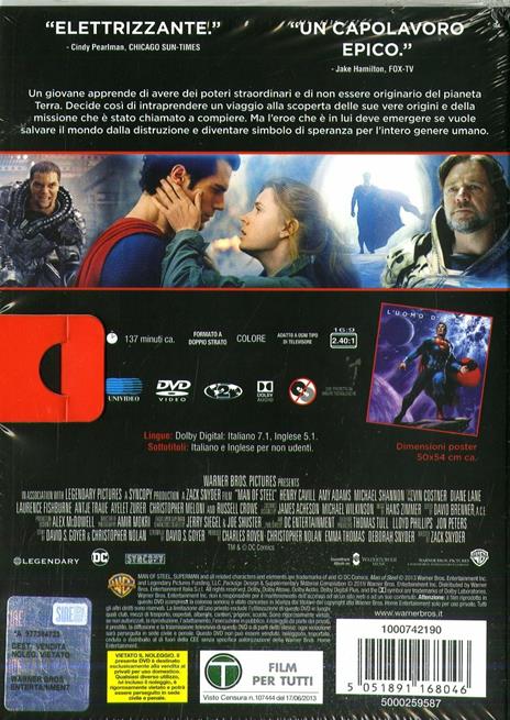L' uomo d'acciaio. Movie Poster (DVD) di Zack Snyder - DVD - 2