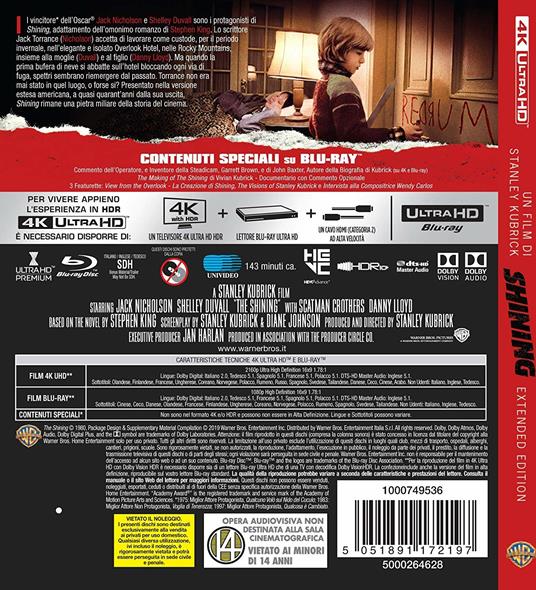 Shining Extended Edition (Blu-ray + Blu-ray Ultra HD 4K) di Stanley Kubrick - Blu-ray + Blu-ray Ultra HD 4K - 3