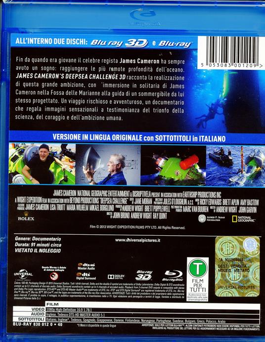 James Cameron's Deepsea Challenge 3D (Blu-ray + Blu-ray 3D) di John Bruno,Ray Quint,Andrew Wight - 2