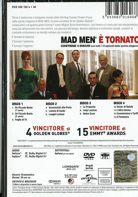 Mad Men. Stagione 5 (4 DVD) di Phil Abraham,Jennifer Getzinger,Michael Uppendahl - DVD - 2