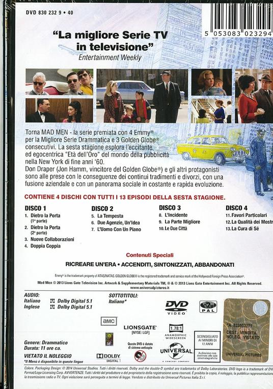 Mad Men. Stagione 6 (4 DVD) di Phil Abraham,Jennifer Getzinger,Michael Uppendahl - DVD - 2