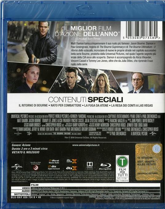 Jason Bourne (Blu-ray) di Paul Greengrass - Blu-ray - 2