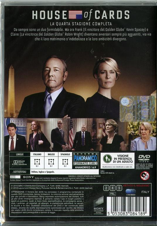House of Cards. Stagione 4 (Serie TV ita) (4 DVD) di James Foley,Carl Franklin,Allen Coulter - DVD - 2