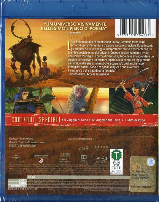 Kubo e la spada magica (Blu-ray) di Travis Knight - Blu-ray - 2
