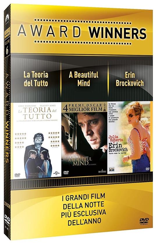 La teoria del tutto. A Beautiful Mind. Erin Brockovich. Oscar Collection (3 DVD) di Ron Howard,James Marsh,Steven Soderbergh