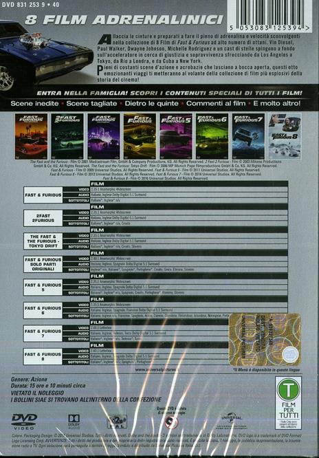 Fast and Furious. 8 Movies Collection (8 DVD) di Rob Cohen,F. Gary Gray,Justin Lin,John Singleton,James Wan - 2