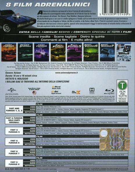 Fast and Furious. 8 Movies Collection (8 Blu-ray) di Rob Cohen,F. Gary Gray,Justin Lin,John Singleton,James Wan - 2