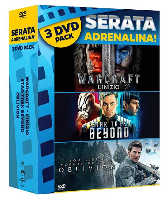 Oblivion - Warcraft - Star Trek Beyond (DVD) di Tom Cruise,Morgan Freeman,Olga Kurylenko,Travis Fimmel,Andrea Riseborough,Chris Pine,Zachary Quinto,Karl Urban,Zoe Saldana,Nikolaj Coster-Waldau,Melissa Leo,Zoe Bell,Abigail Lowe,Isabelle Lowe,David Madison,John L. Armijo