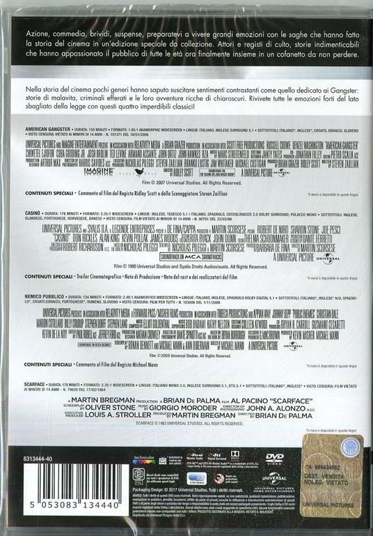 Gangster Master Collection. American Gangster - Casino - Nemico pubblico - Scarface (4 DVD) di Brian De Palma,Michael Mann,Martin Scorsese,Ridley Scott - 2