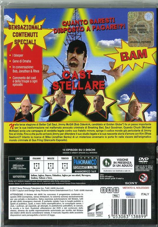 Better Call Saul. Stagione 3. Serie TV ita (3 DVD) di Colin Bucksey,Adam Bernstein,Vince Gilligan - DVD - 2