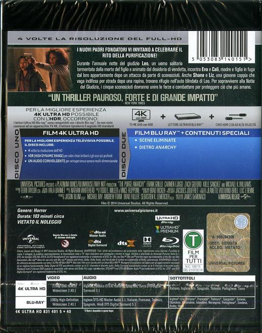 Anarchia. La notte del giudizio (Blu-ray + Blu-ray 4K Ultra HD) di James DeMonaco - Blu-ray + Blu-ray Ultra HD 4K - 2