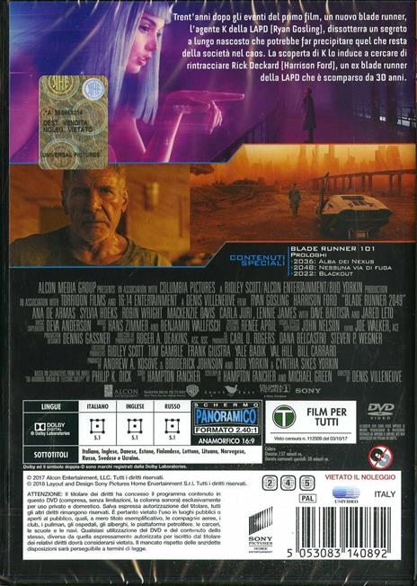 Blade Runner 2049 (DVD) di Denis Villeneuve - DVD - 2