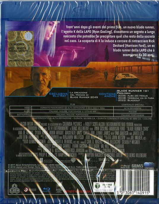 Blade Runner 2049 (Blu-ray) di Denis Villeneuve - Blu-ray - 2