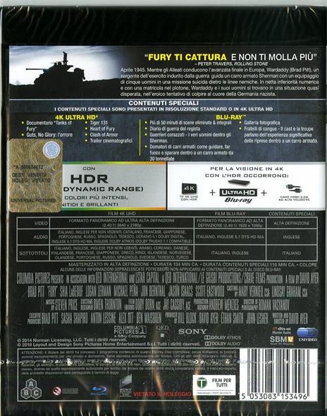 Fury (Blu-ray + Blu-ray 4K Ultra HD) di David Ayer - Blu-ray + Blu-ray Ultra HD 4K - 2
